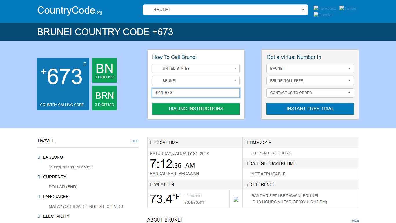 CountryCode.org: Brunei Country Code 673 Country Code BN